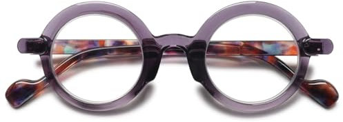 KOOSUFA Mode Anti Blaulicht Lesebrille Rund Klein Damen Herren Retro Bunt Lesehilfen Sehhilfe Anti Müdigkeit Brille Violett, 4.0