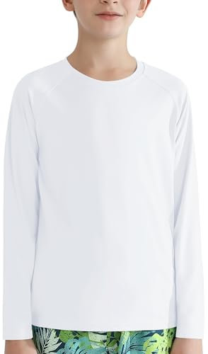 Valcatch Boy's Girls UPF 50+ Sun Protection Shirts Long Sleeve Swim Rash Vests Kids Teens Fishing Hiking Shirt Quick Dry Athletic Performance Active T-Shirt Running Gym Workout Tee Tops White