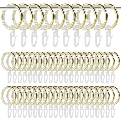 Dzmuero Gardinenringe, Gardinenringe mit Haken, 50 Stück Vorhangringe aus Metall mit Haken und Geräuschlosem Ring, Innendurchmesser 27 mm, Vorhangringe für die Meisten Vorhangstangen (Gold)
