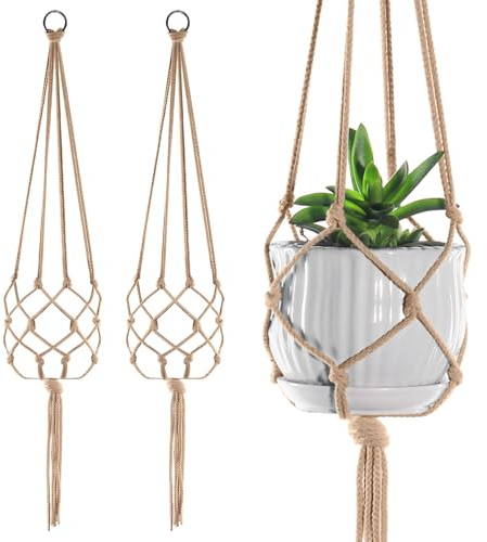 Lot de 2 grands supports de plantes en macramé pour décorations intérieures ou extérieures, corde pour suspendre les pots de fleurs, 104,1 cm (Marron)