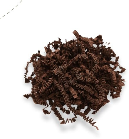 Papier frisé de calage Fluffy – Fibre biodégradable pour emballage cadeau – 25 couleurs – Papier recyclé antistatique – Pour paniers gourmands, colis, coffrets – Made in Europe (Chocolat, 1KG)