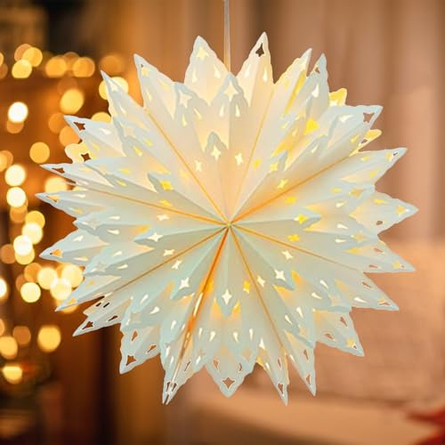 3D Weihnachtsstern Beleuchtet 60cm Papiersterne zum Aufhängen Weihnachtsdeko Papiersterne Weihnachten Papierstern Beleuchtet Fensterdeko Weihnachten Beleuchtet mit LED Lichterkette