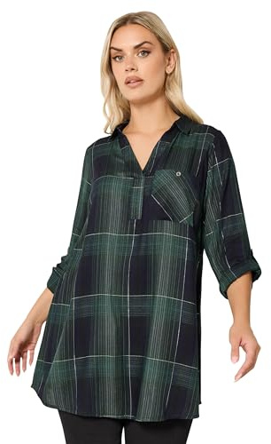 Yours Curve Check Overhead Shirt - Women's - Plus Size Curve Dark Green