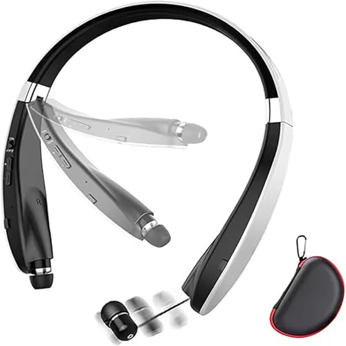 Bluetooth Kopfhörer mit Nackenbügel, faltbare kabellose Ohrhörer mit 18H Spielzeit, Active Noise Cancelling (ANC) & CVC 6.0 Mikrofon für klare Anrufe, inklusive Reise-Tragetasche, Weiß