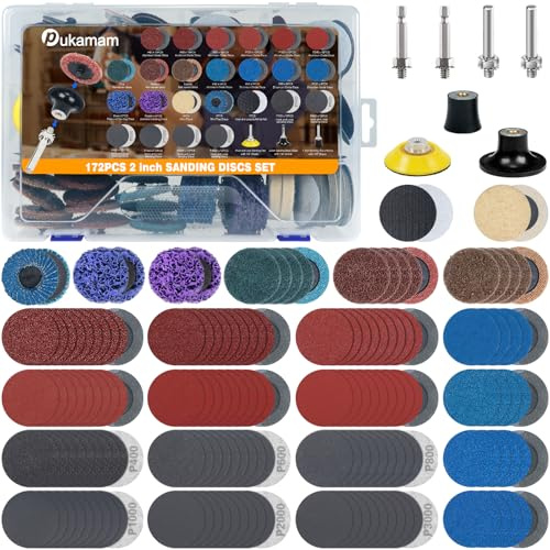 172 Pcs 50MM Schleifscheiben für Bohrmaschine Schaft 1/4 Zoll Schnellwechselscheiben CSD Scheibe Schleifaufsatz für Akkuschrauber Schleifpapier für Auto Metall Holz mit Polierpad Adapter