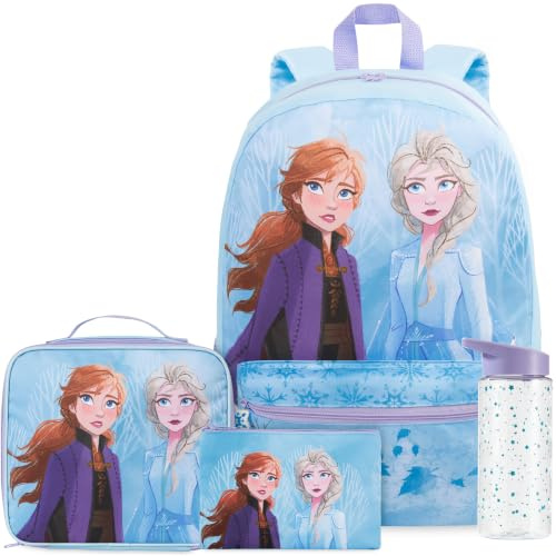 Get Trend Barbie Großer Rucksack Kinder 4 TLG. 46 cm Kinderrucksack, Trinkflasche 500ml, Federmäppchen & Isolierte Lunchtasche für Schule, Ab 9 Jahren (Blau Frozen)