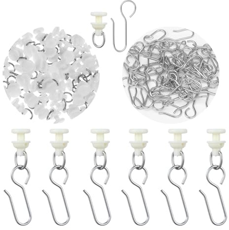 WJIAAA 100PCS Curtain Track Gliders Hooks for Straight Curved Ceiling Mount