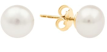 Gaura Perlen Ohrstecker – Weiß, runde Perlen 7.5–8 mm • 14K Gelbgold (585) • Klassische elegante Perlenohrstecker