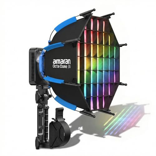 Amaran Ray 120c Full Color COB LED Video Light, 120W Ultra-Compact Travel Light con Octa Dome 30 Softbox, USB-C PD Power, IP54, OmniColor Engine, 2.300K-10.000K, App/NFC Control, Bowens Mount