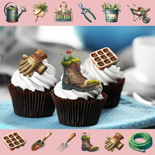 Pre-Cut Gardening Tools For Gardener Cupcake Toppers x 24