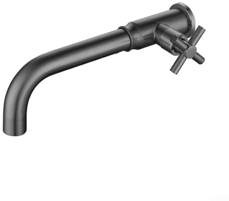 Rubinetto singolo per lavabo da parete in acciaio inox SUS304 G1/2, per bagno, lavandino, giardino, piscina, uso esterno, design salvaspazio, argento, nero, oro (grigio)