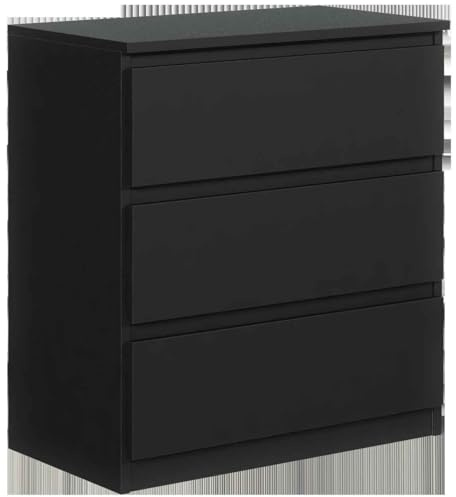 Masseno Kommode NUDO 70 cm Sideboard mit 3 Schubladen und Türen für Wohnzimmer Schlafzimmer Modern 70x39x78,5 cm Schwarz/Schwarz