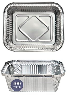 Inoverse Aluschalen mit Deckel 450 ml 100 Stück, 14,5x12x4 cm Grillschalen | stabil, rechteckig, Aluschalen Grill, Fettauffangschalen für Gasgrill, für Backofen, Meal Prep, Transport und Aufbewahrung
