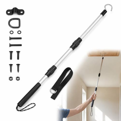 POPETPOP Loft Ladder Pole with Hook, Telescopic Loft Hatch Pole for Attic Access, Extendable Pull Down Rod for Window Opener and Caravan Awning