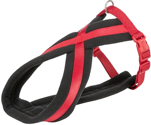 TRIXIE Premium Touren-Geschirr Größe S: Brustumfang 35–65 cm/20 mm in rot - sportliches Hundegeschirr mit angenehmer Vliespolsterung, stufenlos verstellbar für kleine Hunde, 203703