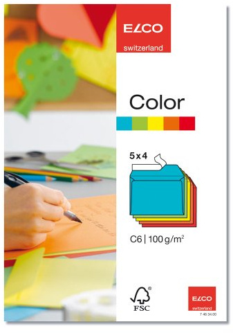 Elco 74634.00 Color Briefumschlag, sortiert, C6, 100 g, 5 x 4 mm, C6 (162x114mm) für Papierformat A6, 5 x 4 sortiert