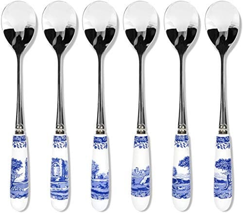 Portmeirion Home & Gifts Tea Spoons S/6, Stainless Steel, Blue & White, 15cm