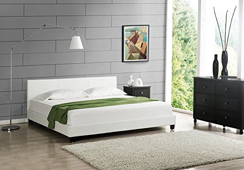 Corium Polsterbett 160 x 200cm Weiss mit Kunst Leder Kunstlederbezug Modern mit Stecklattenrost