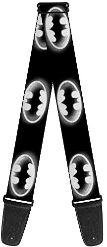 Guitar Strap Cloudy Bat Signal Black White 2 Inches Wide