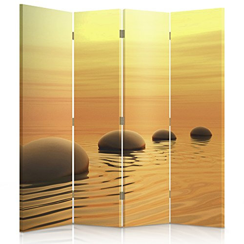 Feeby Frames. Raumteiler, Gedruckten auf Canvas, Leinwand Wandschirme, dekorative Trennwand, Paravent beidseitig, 4 teilig (145x180 cm), Steinen, Wasser, Natur, Landschaft, ZEN, Sonne