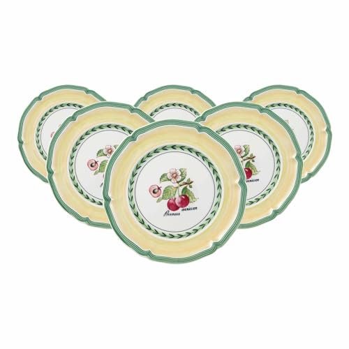 Villeroy & Boch French Garden Brotteller 6er Set, 17 cm, Kleiner Teller mit Kirschen-Dekor, Premium Porzellan, Weiß/Bunt
