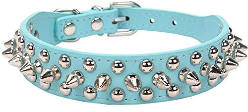 ETOPARS Collar de Cuero para Perro Con Pinchos y Tachuelas Ajustables (XL, Azul)