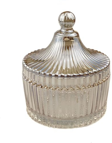 Happyupcity 300ml/10oz Tent Shaped Crystal Glass Candy Dish with Lid Candy Box Sugar Bowl Cookie Jar Biscuit Barrel Candy Buffet Storage Container for Home Office Desk Decor