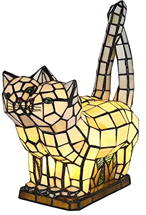 Tokira Tiffany Tischlampe Tier,Handgemacht Mehrfarbiges Glas Tischlampe für Schlafzimmer, Katze Tischlampe für Wohnzimmer, Bequeme und niedliche Katzentischlampe für Kinderzimmer(Ohne Glühbirnen)