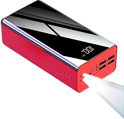PWQ-01 Power Bank 100000mAh Caricabatterie Portatile Powerbank con Display Digitale LCD Batteria Esterna 4 Porte USB e 3 Ingressi Banca di Energia Compatibile con Smartphones, Tablet e Altri