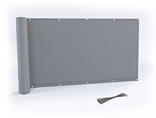 Rollmayer Balkon Sichtschutz mit Ösen und Kabelbinder Balkonabdeckung Balkonverkleidung blickdichte Wind- und UV-Schutz 100% Privatsphäre Wetterschutz (Aschgrau, 0,75m x 9,25m) Kollektion Oxford
