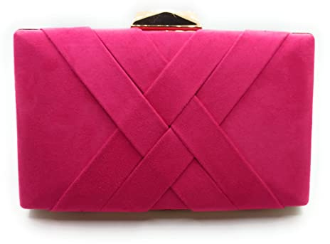 BRANDELIA Bolso Cartera De Mano Fiesta Boda Clutch de Ante Mujer con Cadena al Hombro, Cruzado Ante Fucsia