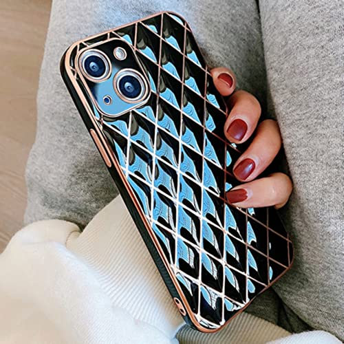 OWM iPhone 14 Case/iPhone 13 Case Silicone [Quilted Designer Back] Shockproof Gold Edging Luxury Girls Women Phone Cover Compatible for iPhone 13 & iPhone 14 - (6.1) (Black)