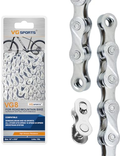 VG SPORTS 6/7/8/9/10/11 Speed Bike Chain,Half/Full Hollow Lightweight Bicycle Chain for Road Bike MTB,Silver/Gold/Titanium/Rainbow,116 Links