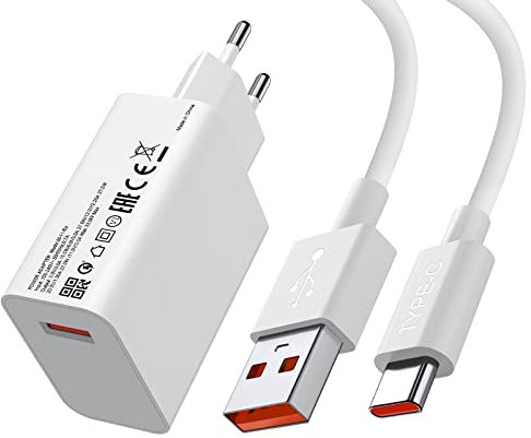 ACOCOBUY Cargador Rápido 33W Con Cable USB C 1m, Turbo para Xiaomi 11 Lite/Mi 10T/Redmi Note 11/10/Poco X3/F3/M4/M5s/Mi Pad 5