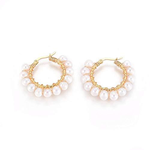 PandaHall 2 Paar 304 Edelstahl Perlen Creolen mit Perlen Gold Hypoallergen Ohrreifen Set für Frauen Mädchen Schmuck Ohrringherstellung 34,5 x 36 x 7 mm