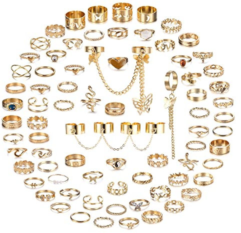 Milacolato 70 Stück Ring Set für Damen Mädchen Knöchelringe Daumenringe Stapelringe Gold Vintage Böhmische Gelenk Finger Midi Ringe als Geschenk