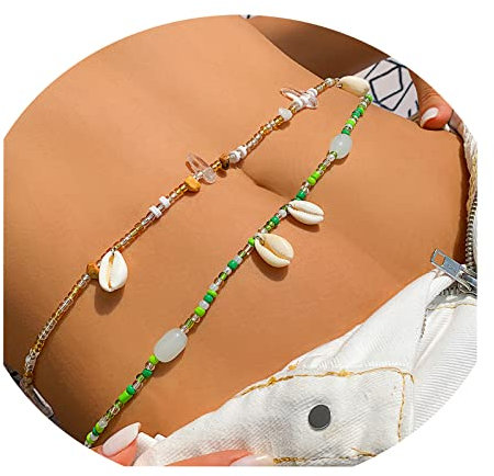 Perles africaines pour femme avec cristaux pour perte de poids - Perles de ventre pour la taille - Grande taille - En nylon - Sans pierre précieuse, Verre Coquillage Verre Nylon Coque, Pas de gemme