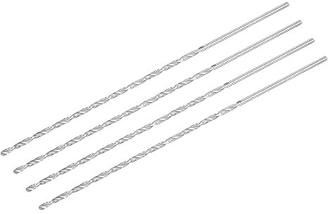 sourcing map HSS(Haute Vitesse Acier) Extra Long Forets Hélicoïdaux 3mm Perceuse Diamètre 200mm Longueur 4Pcs