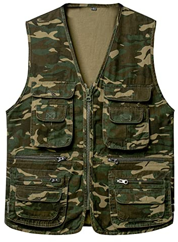 OlyljpinZ Homme Gilet de Extérieur Décontracté Multi-Poches Pêche Gilet sans Manches Veste Respirant Photographie Top Camping Chasse Gilet