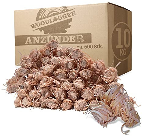 Woodlogger Holzwolle 10 kg mit Langer Brenndauer | Anzünder für Kamin, Grill, Ofen und Kachelofen | Geruchsneutrale Anzündwolle aus Holz in Wachs getränkt | Ohne chemische Zusätze