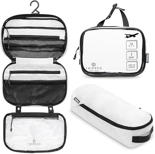 Kit de Trousse de Toilette : Trousse de Toilette de Voyage à Suspendre + Trousse à Liquide cosmétique 311 TSA + Pochette de Rangement Ultra légère pour Accessoires, Blanc Ripstop, Carry-on Quart Size