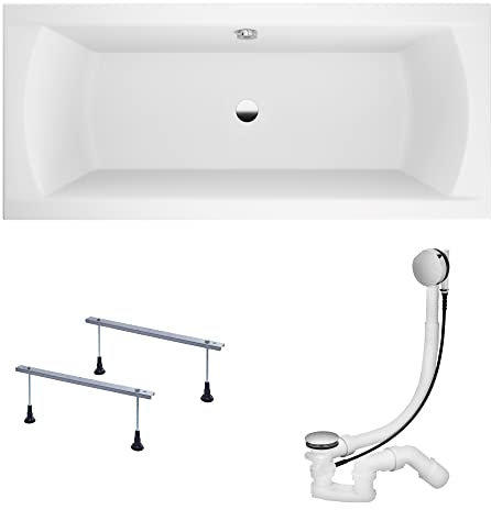 KOLMAN Badewanne INES Rechteck 170x75 ohne Verkleidung, Ablaufgarnitur und Füßen Komplettset 3in1 Premium Original Acryl Wanne Siphon