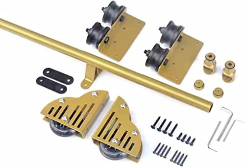 Library Sliding Ladder Rails Hardware Kit, Rolling Hardware Rustic Black Round Tube Door System Rail, For Home Office Bookstor, With Floor Rollers For Easy Installation (Color : Go
