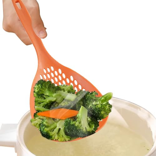 Cucchiaio scanalato, colino scolapasta scolapasta scanalato cucchiaio per pasta cucchiaio schiumarola in plastica cottura antiaderente mestolo cucchiaio in silicone(Arancia)