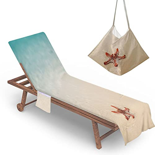 Morbuy Sun Lounger Beach Towel with Pockets, Starfish Pattern Beach Lounger Towel Beach Chair Cover Towel Fitted Microfiber Sunbed Towel Sun Lounger Towels for Summer Vacation (Seawater)