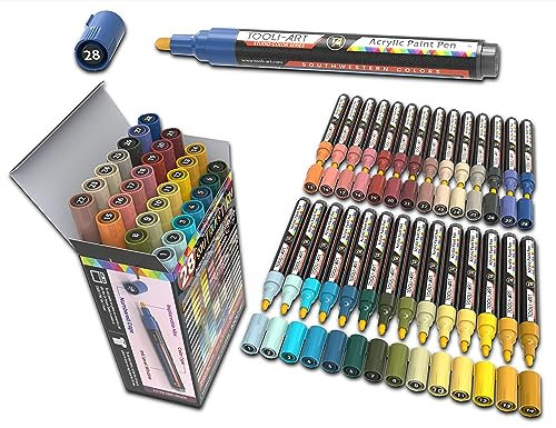 Lot de 28 marqueurs de peinture acrylique à pointe extra fine de 3 mm, pour peinture sur pierre, verre, bois, métal, toile - Couleurs Sud-Ouest - Non toxiques, à base d'eau, séchage rapide