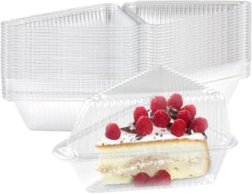 50 Pcs Cake Slice Containers with Lid, Single Clear Plastic Individual Carrier Transparent Disposable Triangle Boxes for Cheesecake, Flan, Cupcake, Dessert Pie Slice - Take Out, Mini Desechables