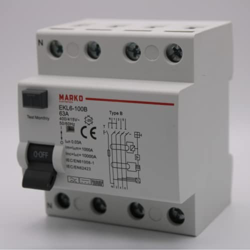 FI-Schutzschalter 63A 30mA Typ B RCD Fehlerstromschutzschalter Wallbox E-Auto Allstromsensitiv