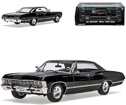 alles-meine.de GmbH Chevrolet Impala Sport Sedan Limousine Schwarz bekannt aus Supernatural Join The Hunt 1965-1970 1/24 Greenlight Modell Auto mit individiuellem Wunschkennzeich