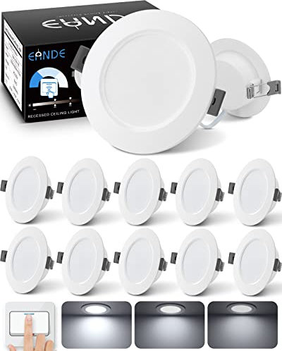 Eande LED Einbaustrahler 230V Dimmbar, Ultra Flach 5W 500LM Deckenspots LED Spot, 6500K Kaltweiss, IP44 Spritzwasser geschützt, 25mm Einbautiefe, Einbauleuchten Loch 78mm-85mm, 10er Set